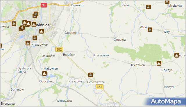 mapa Krzczonów gmina Świdnica, Krzczonów gmina Świdnica na mapie Targeo