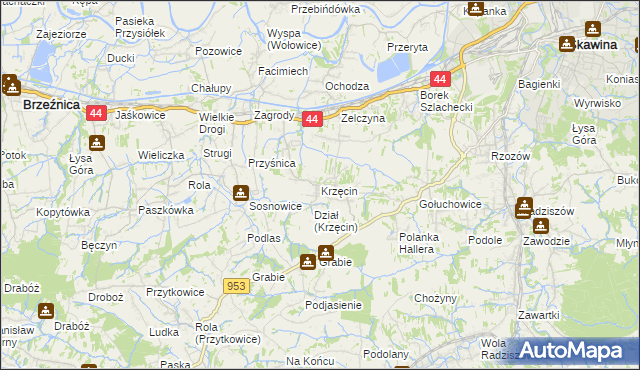 mapa Krzęcin gmina Skawina, Krzęcin gmina Skawina na mapie Targeo