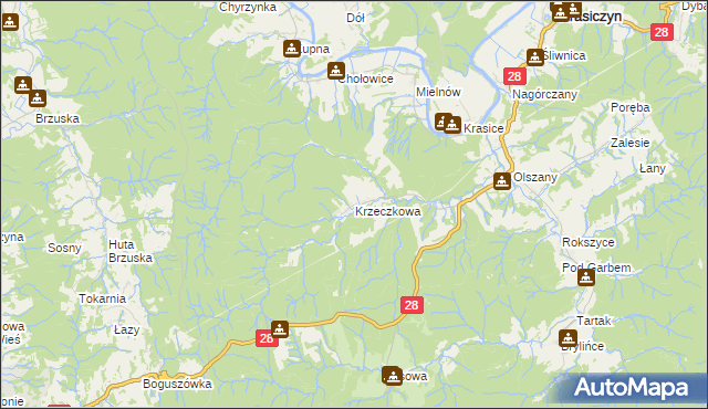 mapa Krzeczkowa, Krzeczkowa na mapie Targeo