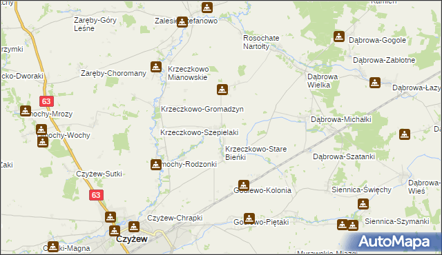 mapa Krzeczkowo-Nowe Bieńki, Krzeczkowo-Nowe Bieńki na mapie Targeo