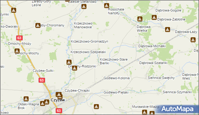 mapa Krzeczkowo-Stare Bieńki, Krzeczkowo-Stare Bieńki na mapie Targeo