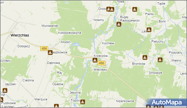 mapa Krzeczów gmina Wierzchlas, Krzeczów gmina Wierzchlas na mapie Targeo