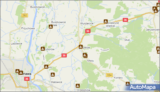 mapa Krzelów gmina Wińsko, Krzelów gmina Wińsko na mapie Targeo