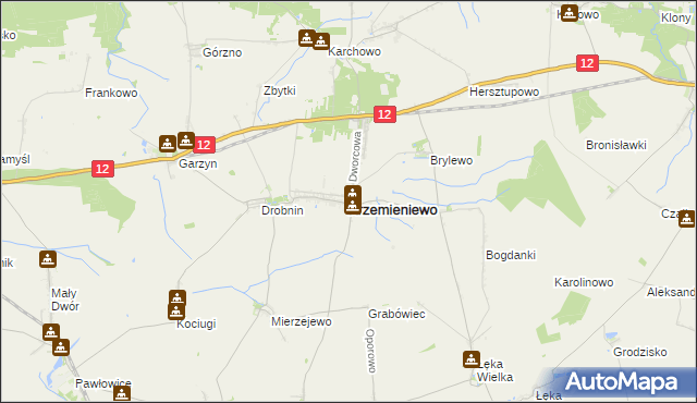 mapa Krzemieniewo powiat leszczyński, Krzemieniewo powiat leszczyński na mapie Targeo