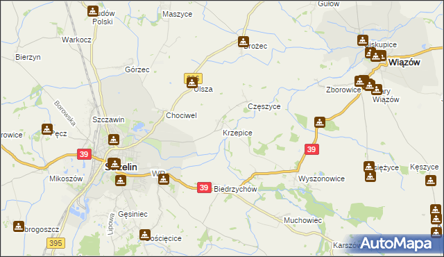 mapa Krzepice gmina Strzelin, Krzepice gmina Strzelin na mapie Targeo