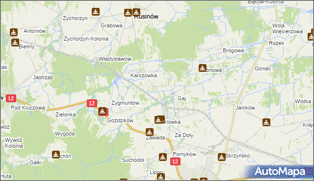 mapa Krzesławice gmina Rusinów, Krzesławice gmina Rusinów na mapie Targeo