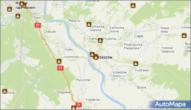 mapa Krzeszów powiat niżański, Krzeszów powiat niżański na mapie Targeo