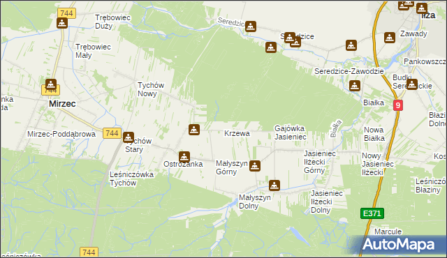 mapa Krzewa gmina Iłża, Krzewa gmina Iłża na mapie Targeo