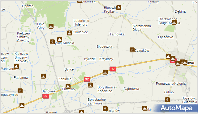 mapa Krzykosy gmina Kłodawa, Krzykosy gmina Kłodawa na mapie Targeo