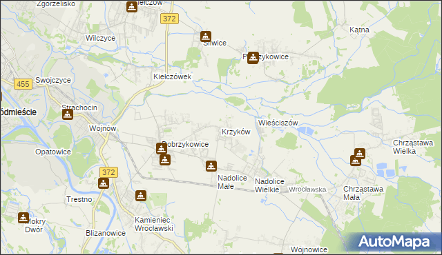 mapa Krzyków gmina Czernica, Krzyków gmina Czernica na mapie Targeo