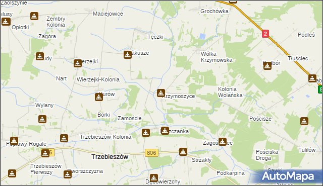 mapa Krzymoszyce, Krzymoszyce na mapie Targeo