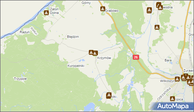 mapa Krzymów gmina Chojna, Krzymów gmina Chojna na mapie Targeo