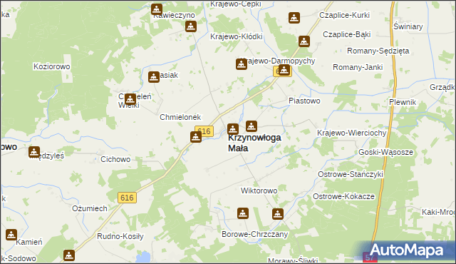 mapa Krzynowłoga Mała, Krzynowłoga Mała na mapie Targeo