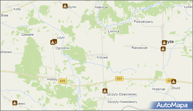 mapa Krzywa gmina Bielsk Podlaski, Krzywa gmina Bielsk Podlaski na mapie Targeo