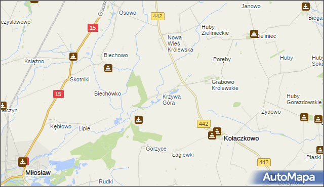 mapa Krzywa Góra gmina Kołaczkowo, Krzywa Góra gmina Kołaczkowo na mapie Targeo