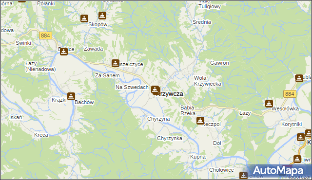 mapa Krzywcza, Krzywcza na mapie Targeo