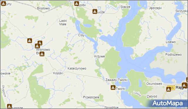 mapa Krzywe gmina Prostki, Krzywe gmina Prostki na mapie Targeo