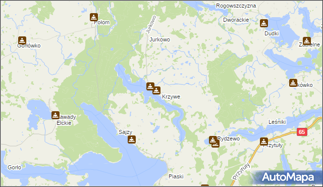 mapa Krzywe gmina Świętajno, Krzywe gmina Świętajno na mapie Targeo