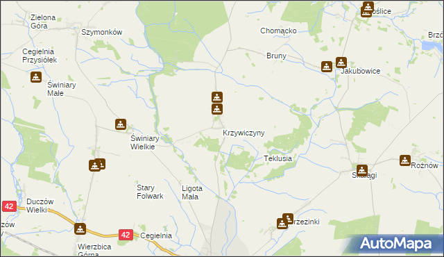 mapa Krzywiczyny, Krzywiczyny na mapie Targeo