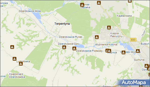 mapa Krzywie gmina Dzierzkowice, Krzywie gmina Dzierzkowice na mapie Targeo