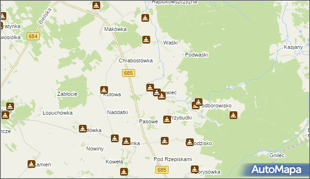 mapa Krzywiec gmina Narew, Krzywiec gmina Narew na mapie Targeo