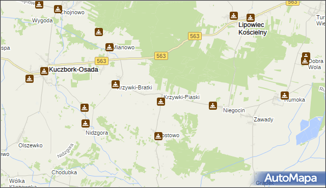 mapa Krzywki-Piaski, Krzywki-Piaski na mapie Targeo