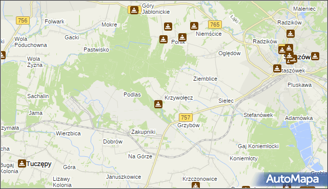 mapa Krzywołęcz, Krzywołęcz na mapie Targeo