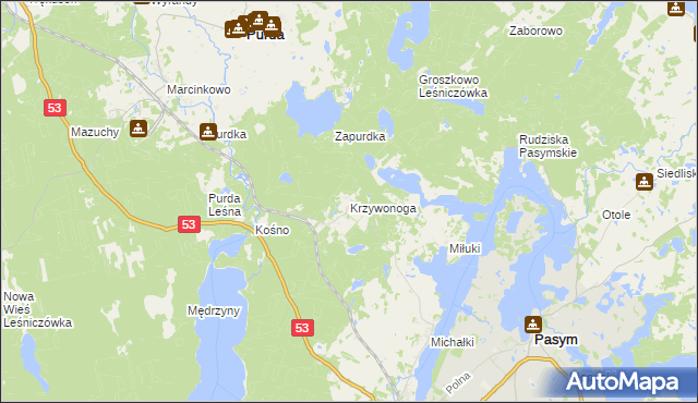 mapa Krzywonoga, Krzywonoga na mapie Targeo