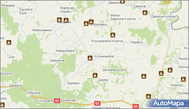 mapa Krzywowólka, Krzywowólka na mapie Targeo