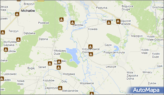 mapa Krzyżanowice Dolne, Krzyżanowice Dolne na mapie Targeo