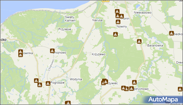 mapa Krzyżewo gmina Frombork, Krzyżewo gmina Frombork na mapie Targeo