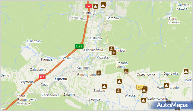 mapa Krzyżka, Krzyżka na mapie Targeo