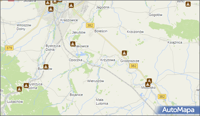 mapa Krzyżowa gmina Świdnica, Krzyżowa gmina Świdnica na mapie Targeo