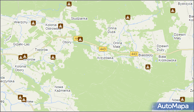 mapa Krzyżówka gmina Gizałki, Krzyżówka gmina Gizałki na mapie Targeo