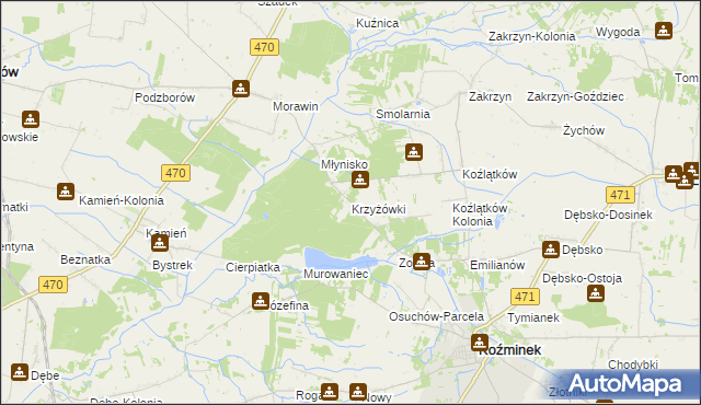 mapa Krzyżówki gmina Koźminek, Krzyżówki gmina Koźminek na mapie Targeo
