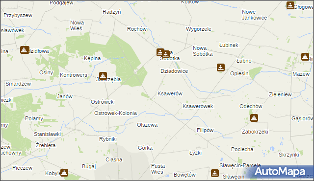 mapa Ksawerów gmina Grabów, Ksawerów gmina Grabów na mapie Targeo