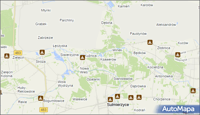 mapa Ksawerów gmina Sulmierzyce, Ksawerów gmina Sulmierzyce na mapie Targeo