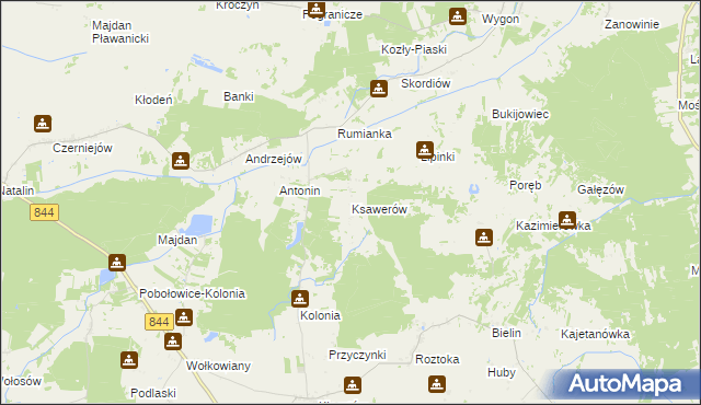 mapa Ksawerów gmina Żmudź, Ksawerów gmina Żmudź na mapie Targeo