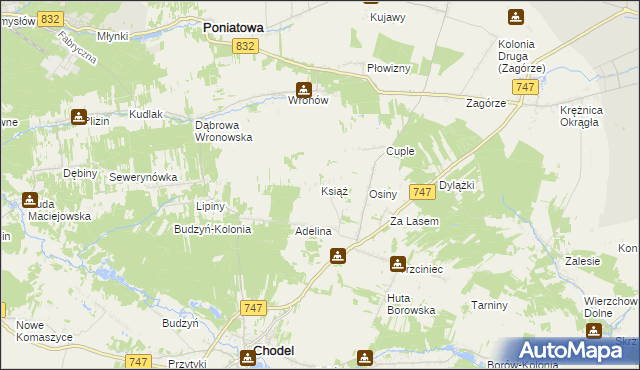 mapa Książ gmina Chodel, Książ gmina Chodel na mapie Targeo