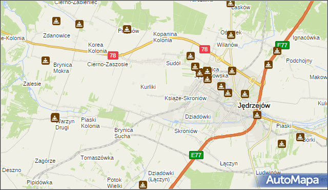 mapa Książe-Skroniów, Książe-Skroniów na mapie Targeo