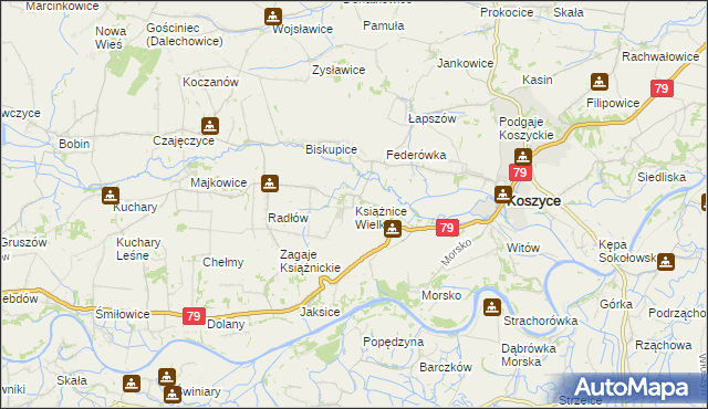 mapa Książnice Wielkie, Książnice Wielkie na mapie Targeo