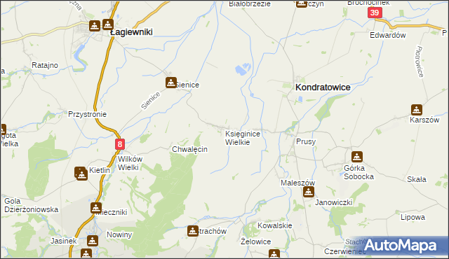 mapa Księginice Wielkie, Księginice Wielkie na mapie Targeo