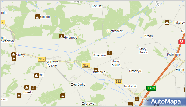 mapa Księginki gmina Śmigiel, Księginki gmina Śmigiel na mapie Targeo