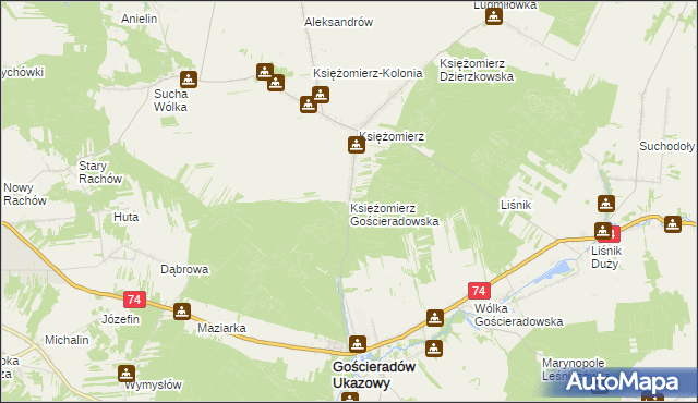 mapa Księżomierz Gościeradowska, Księżomierz Gościeradowska na mapie Targeo