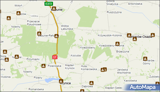 mapa Księżostany, Księżostany na mapie Targeo