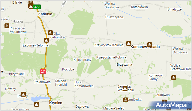 mapa Księżostany-Kolonia, Księżostany-Kolonia na mapie Targeo