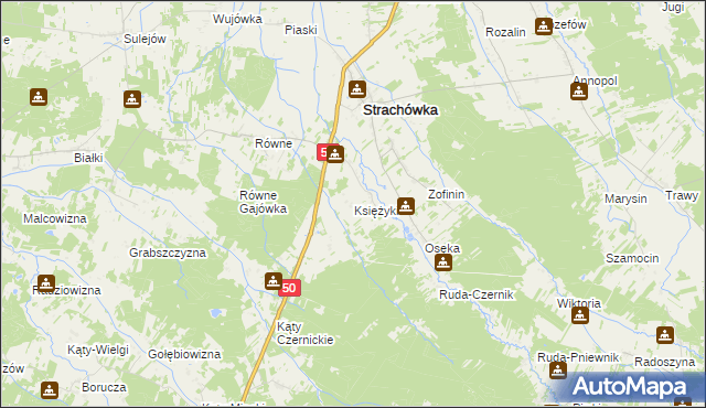 mapa Księżyki, Księżyki na mapie Targeo