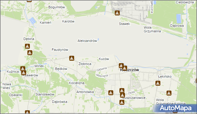 mapa Kuców gmina Kleszczów, Kuców gmina Kleszczów na mapie Targeo