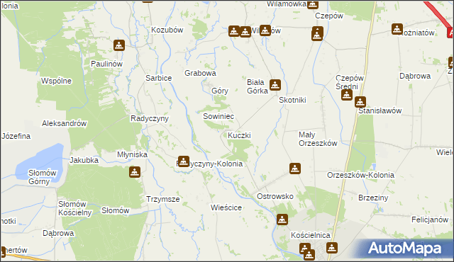 mapa Kuczki gmina Uniejów, Kuczki gmina Uniejów na mapie Targeo