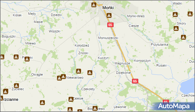 mapa Kuczyn gmina Mońki, Kuczyn gmina Mońki na mapie Targeo